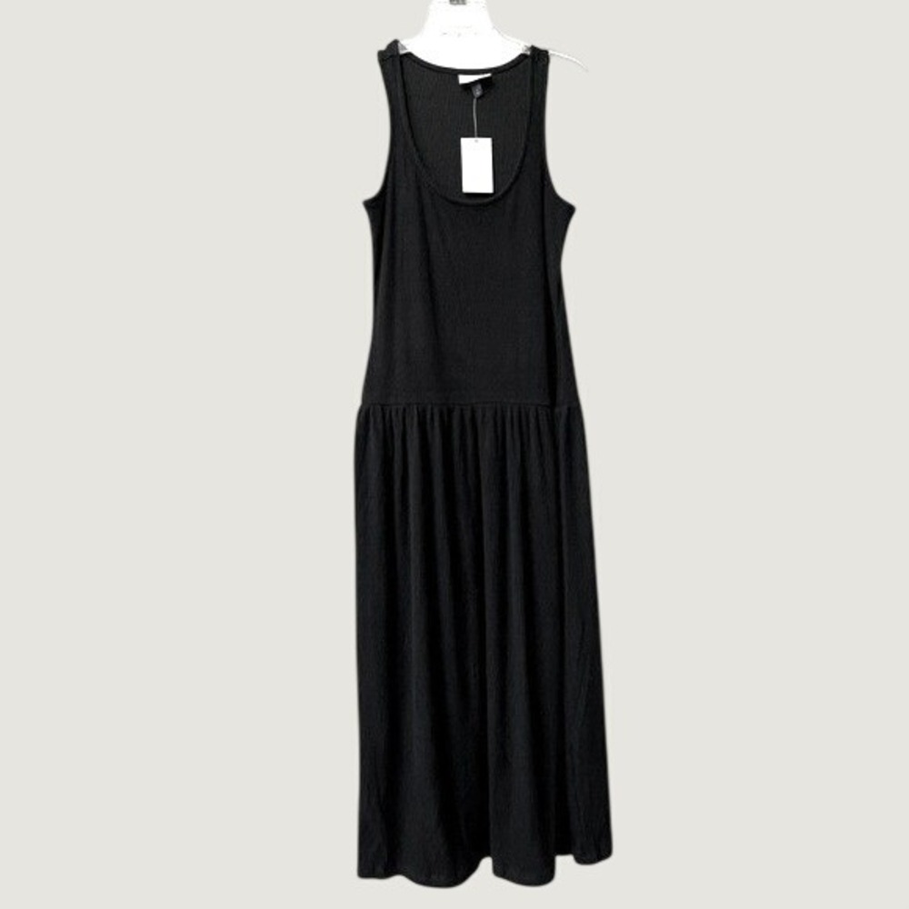 Universal Thread Black Drop Waist Midi Dress Ribbed Knit Sleeveless Womens Small